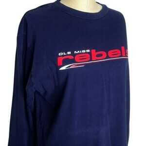 Ole Miss Rebels Redoak Sportswear TShirt Men Size L Navy Blue Long Sleeve